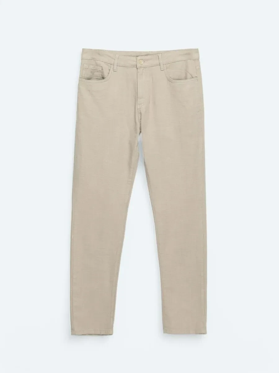Vizon Dokuma Regular Fit Casual Pamuk Karışımlı Pantolon - 5