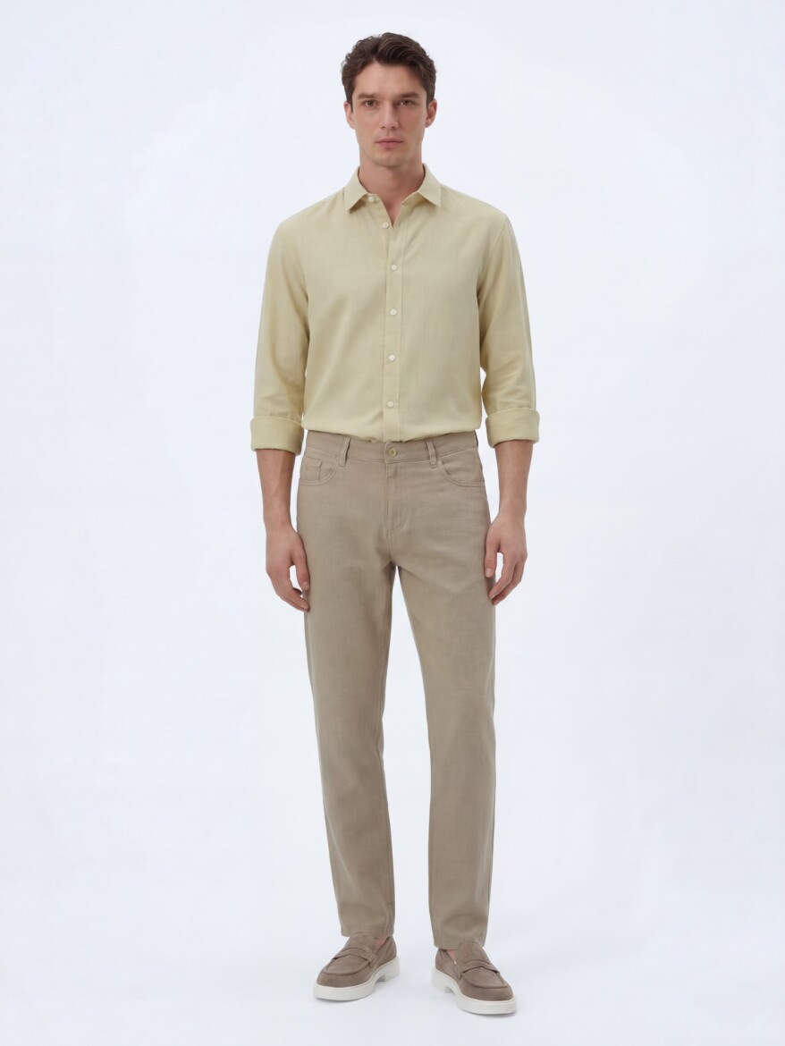 Vizon Dokuma Regular Fit Casual Pamuk Karışımlı Pantolon - 1