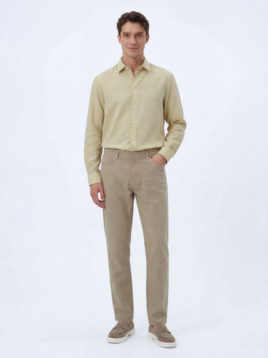 Vizon Dokuma Regular Fit Casual Pamuk Karışımlı Pantolon - 2