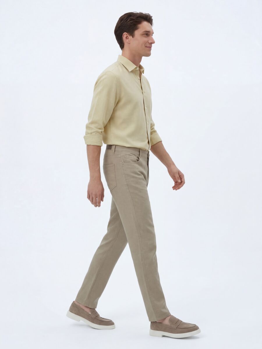 Vizon Dokuma Regular Fit Casual Pamuk Karışımlı Pantolon - 3