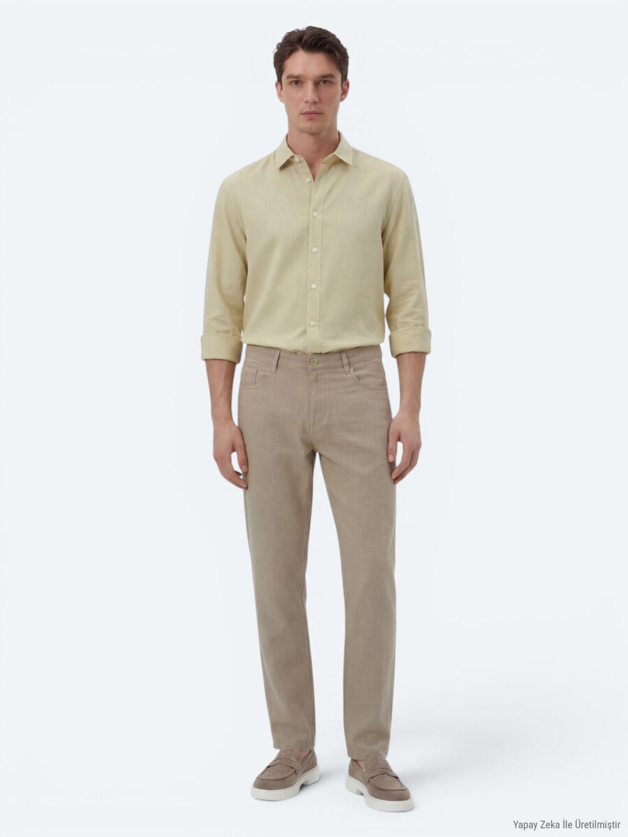 Vizon Dokuma Regular Fit Casual Pamuk Karışımlı Pantolon - 1