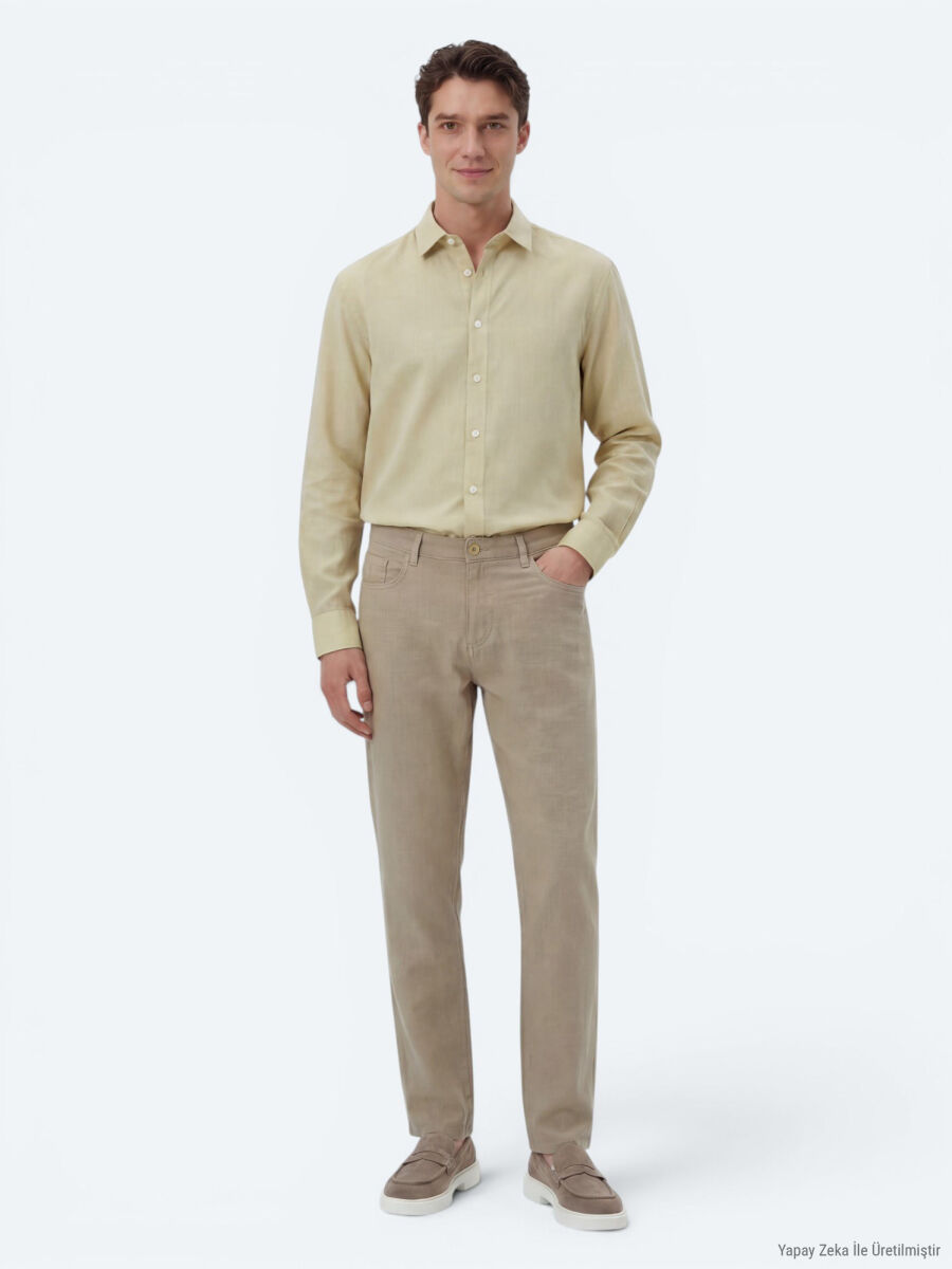 Vizon Dokuma Regular Fit Casual Pamuk Karışımlı Pantolon - 2