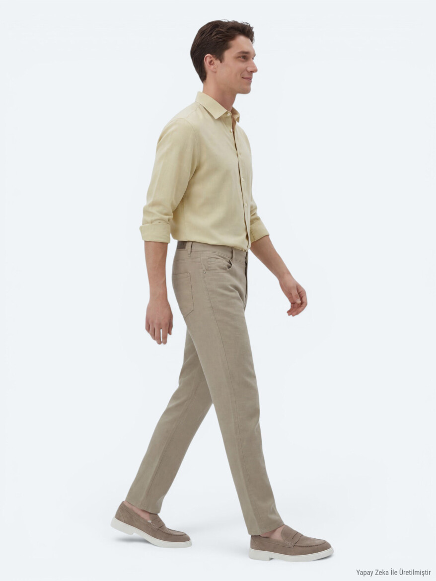 Vizon Dokuma Regular Fit Casual Pamuk Karışımlı Pantolon - 3