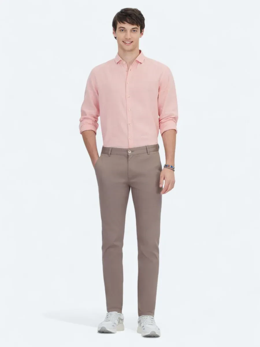 Vizon Dokuma Regular Fit Casual Pamuk Karışımlı Pantolon - 1