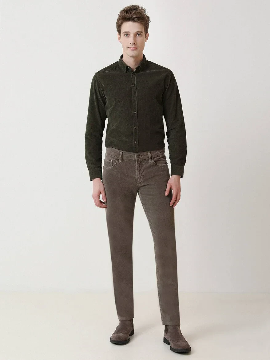 Vizon Dokuma Regular Fit Kadife Casual Pamuk Karışımlı Pantolon - KİP