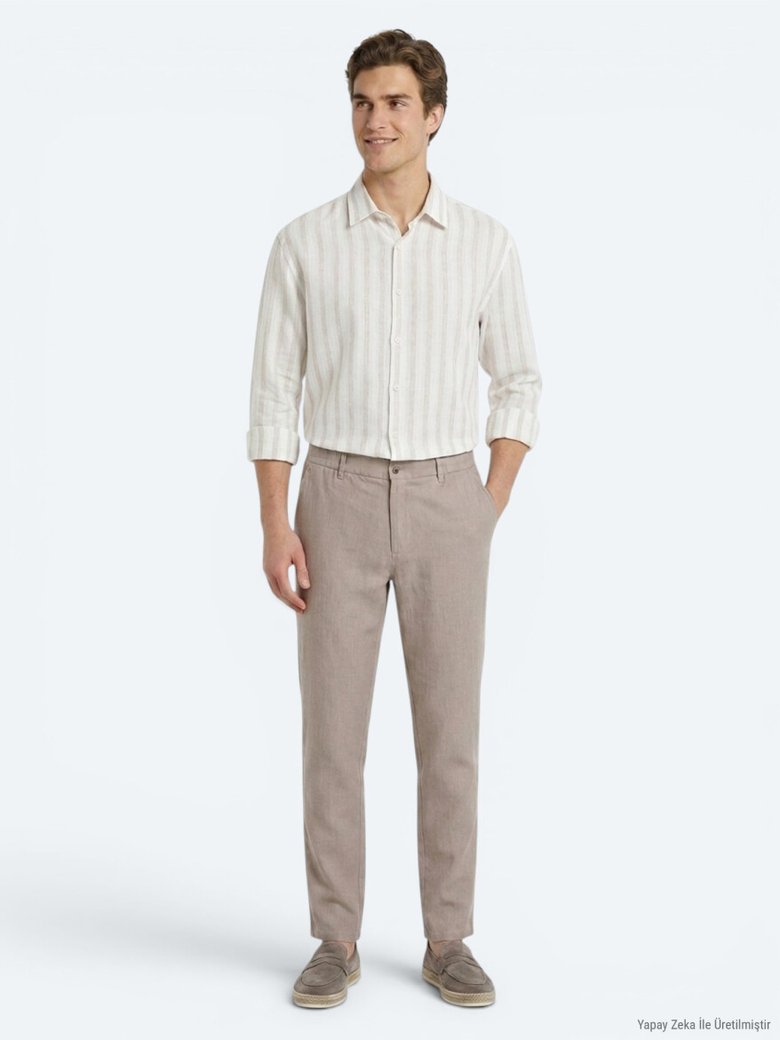Vizon Dokuma Relaxed Fit Casual Pamuk Karışımlı Pantolon 