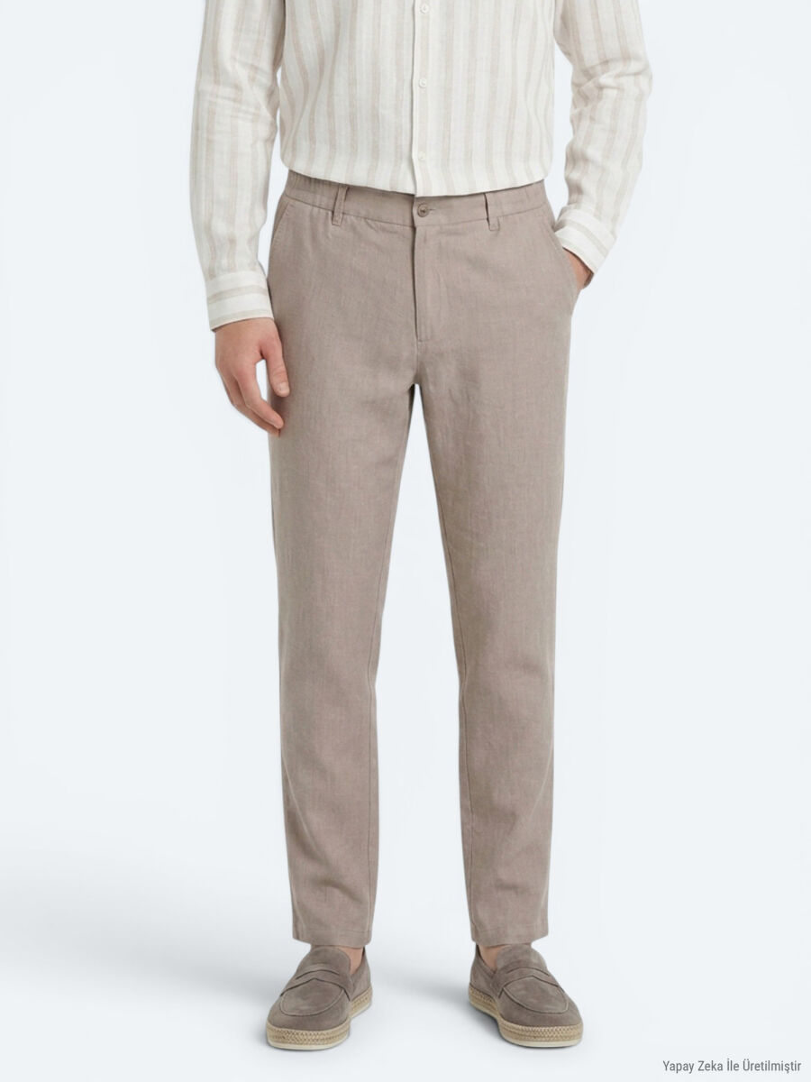 Vizon Dokuma Relaxed Fit Casual Pamuk Karışımlı Pantolon - 2