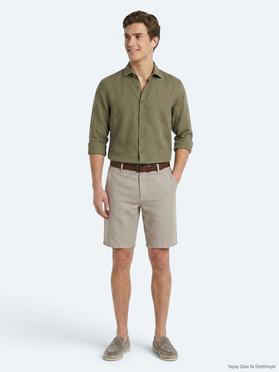 Vizon Düz Dokuma Jogging Fit Casual Pamuk Karışımlı Bermuda - 1