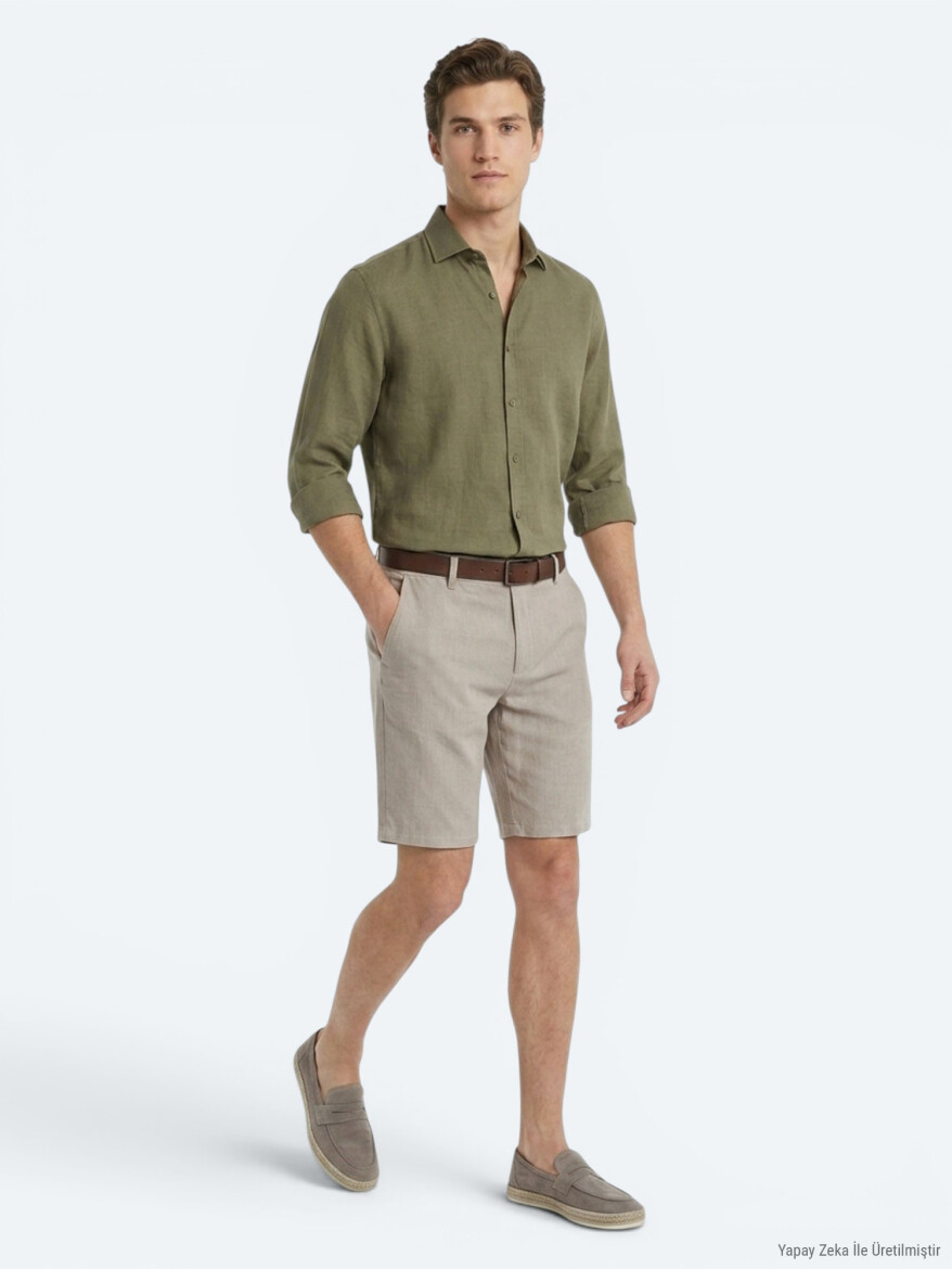 Vizon Düz Dokuma Jogging Fit Casual Pamuk Karışımlı Bermuda - 3