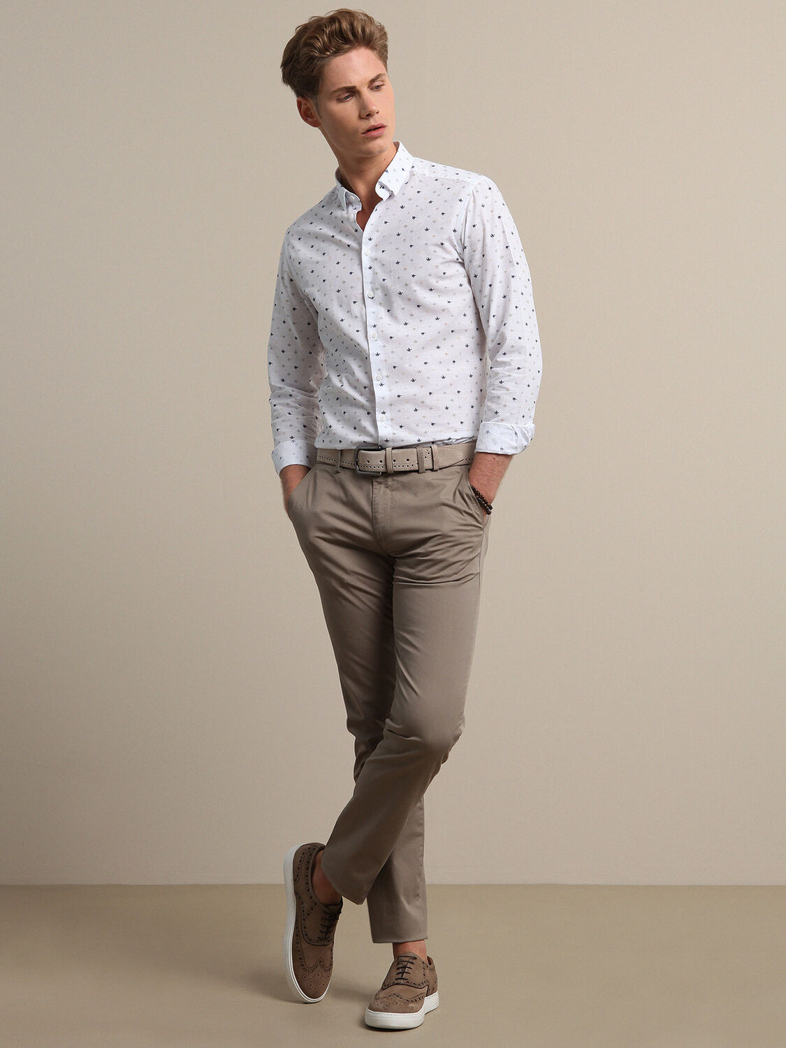 Vizon Düz Dokuma Regular Fit Casual Pamuk Karışımlı Pantolon - 1