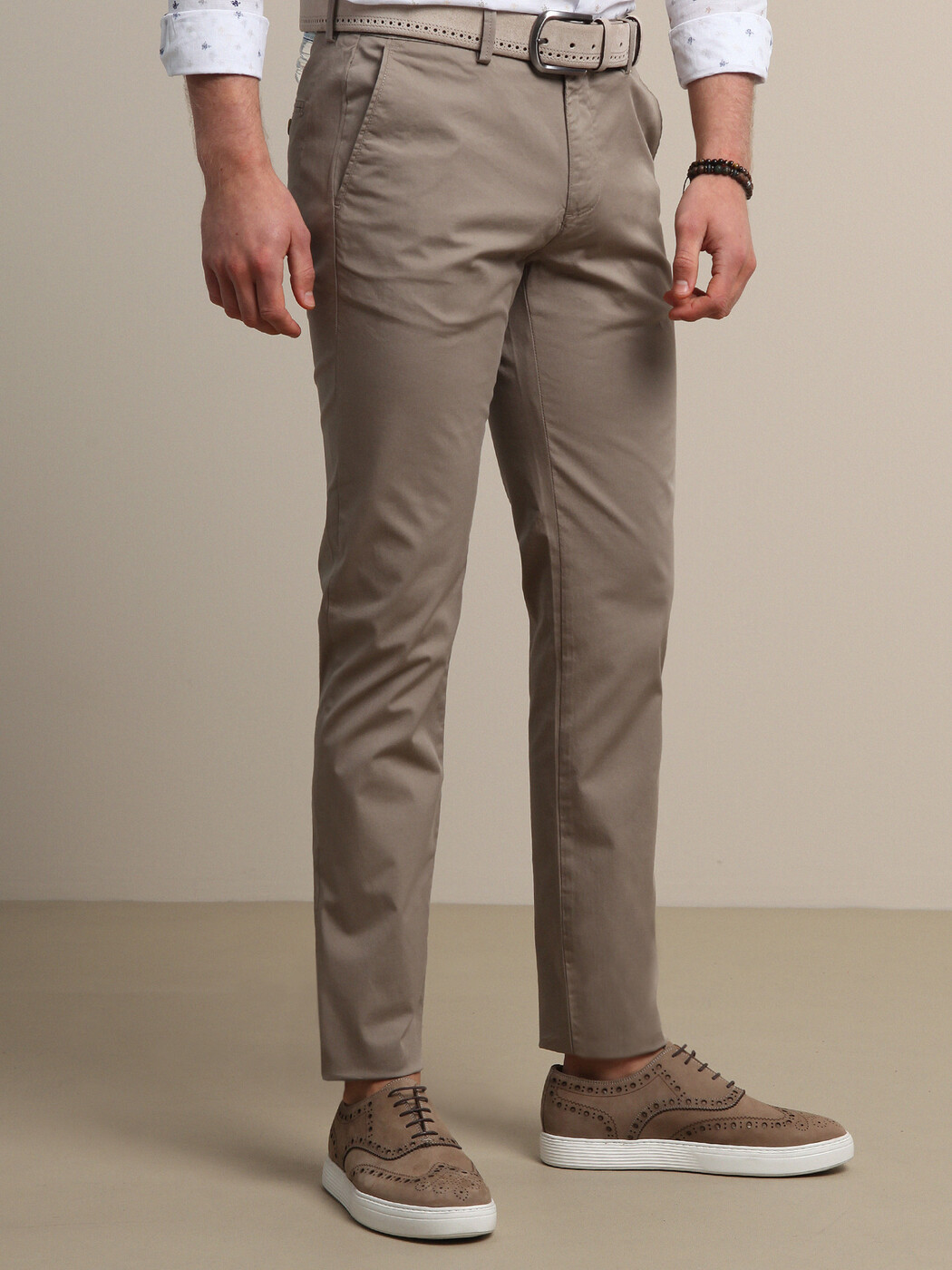 Vizon Düz Dokuma Regular Fit Casual Pamuk Karışımlı Pantolon - 4