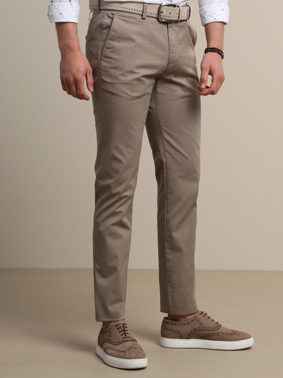 Vizon Düz Dokuma Regular Fit Casual Pamuk Karışımlı Pantolon - 4