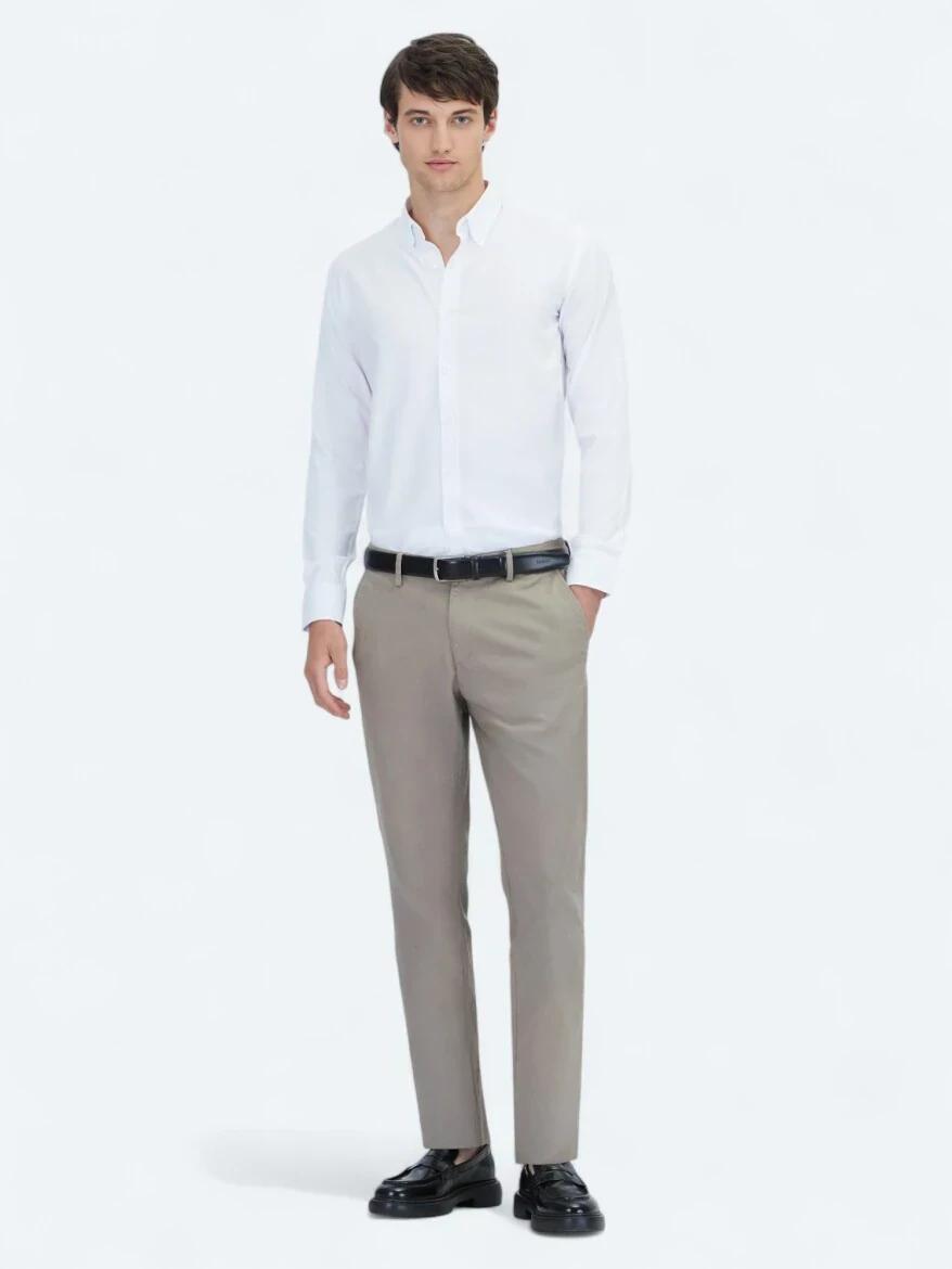 Vizon Düz Dokuma Regular Fit Casual Pamuk Karışımlı Pantolon - 1