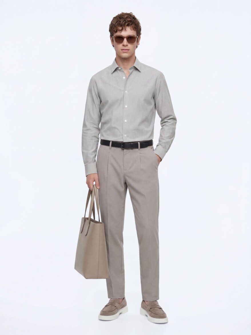 Vizon Düz Dokuma Regular Fit Casual Pamuk Karışımlı Pantolon 