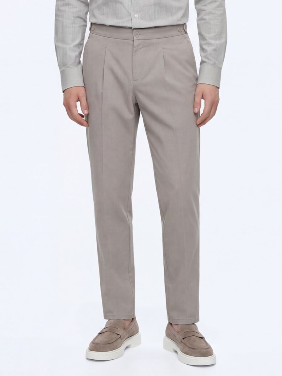 Vizon Düz Dokuma Regular Fit Casual Pamuk Karışımlı Pantolon - 4