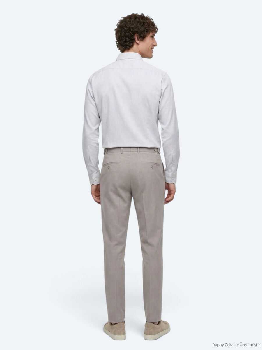 Vizon Düz Dokuma Regular Fit Casual Pamuk Karışımlı Pantolon - 5