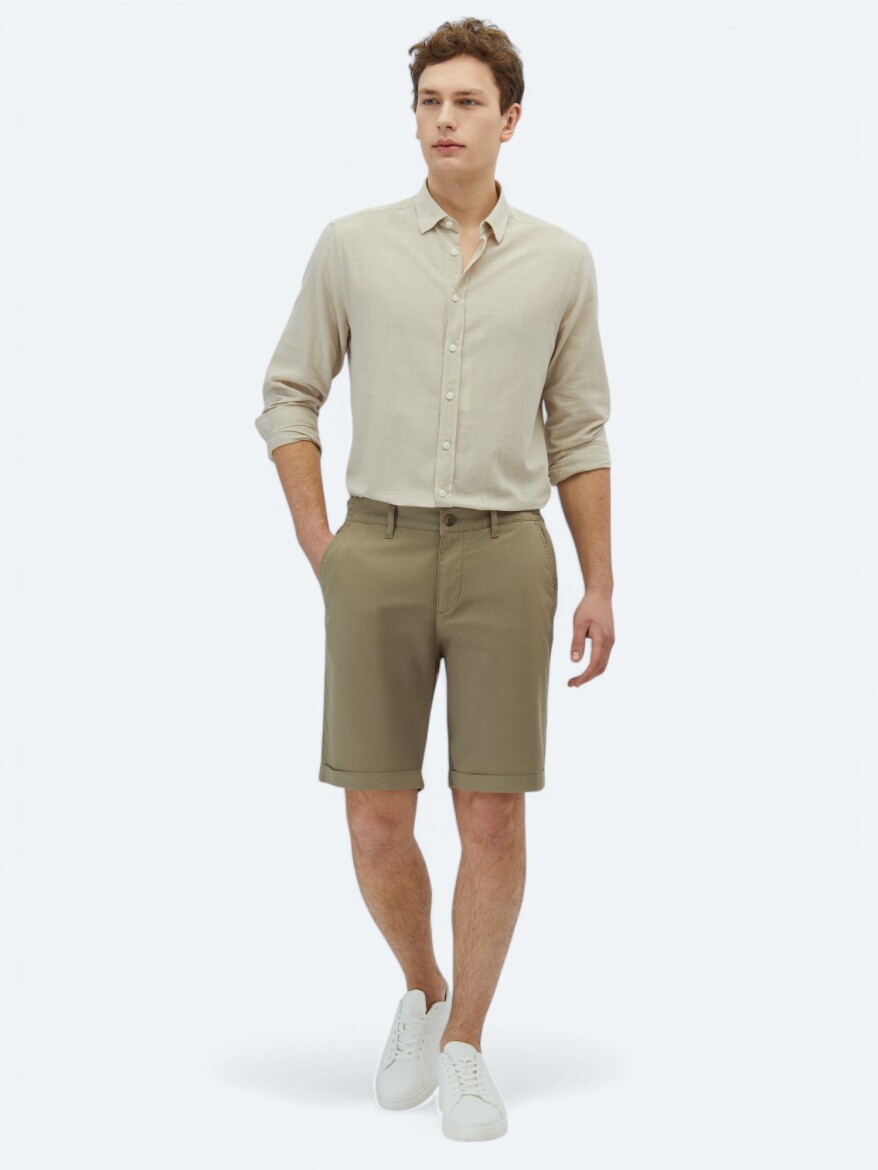 Vizon Düz Dokuma Slim Fit Casual Pamuk Karışımlı Bermuda - KİP