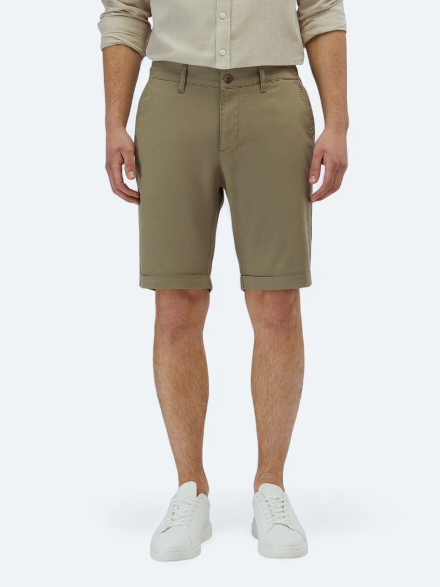Vizon Düz Dokuma Slim Fit Casual Pamuk Karışımlı Bermuda - KİP