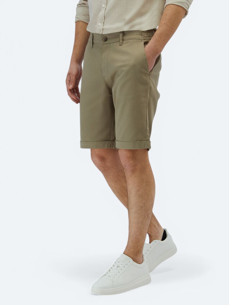 Vizon Düz Dokuma Slim Fit Casual Pamuk Karışımlı Bermuda - 3