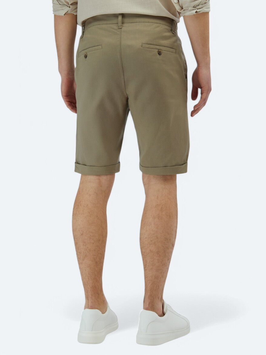 Vizon Düz Dokuma Slim Fit Casual Pamuk Karışımlı Bermuda - 5