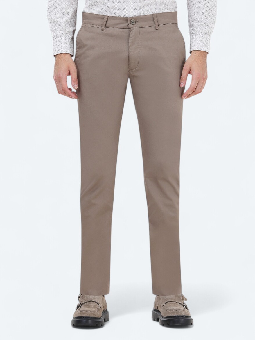 Vizon Düz Dokuma Slim Fit Casual Pamuk Karışımlı Pantolon 