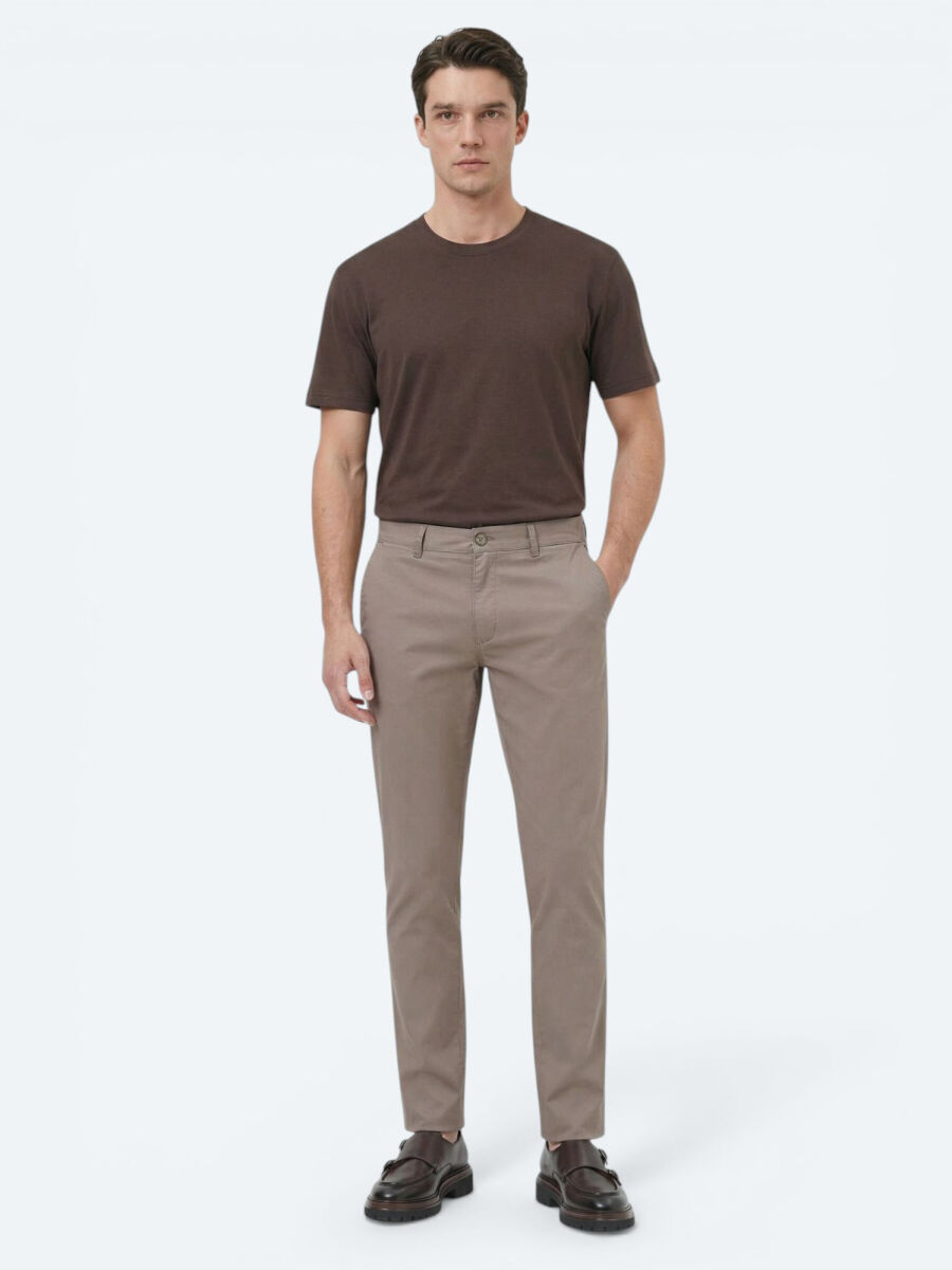 Vizon Düz Dokuma Slim Fit Casual Pamuk Karışımlı Pantolon - 3