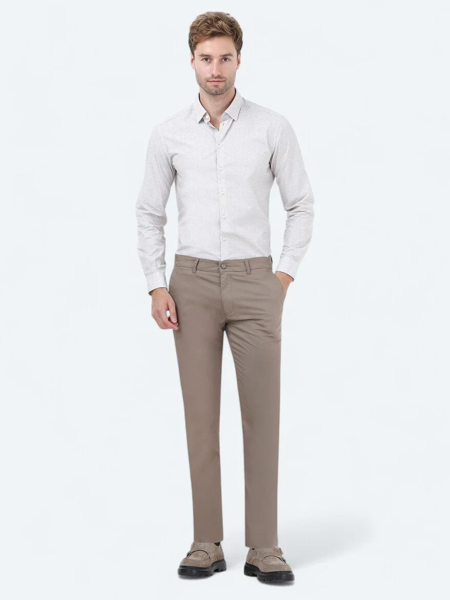 Vizon Düz Dokuma Slim Fit Casual Pamuk Karışımlı Pantolon - 1