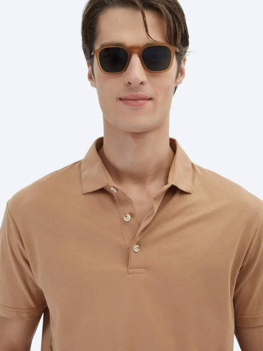 Vizon Düz Polo Yaka %100 Pamuk T-Shirt - 3