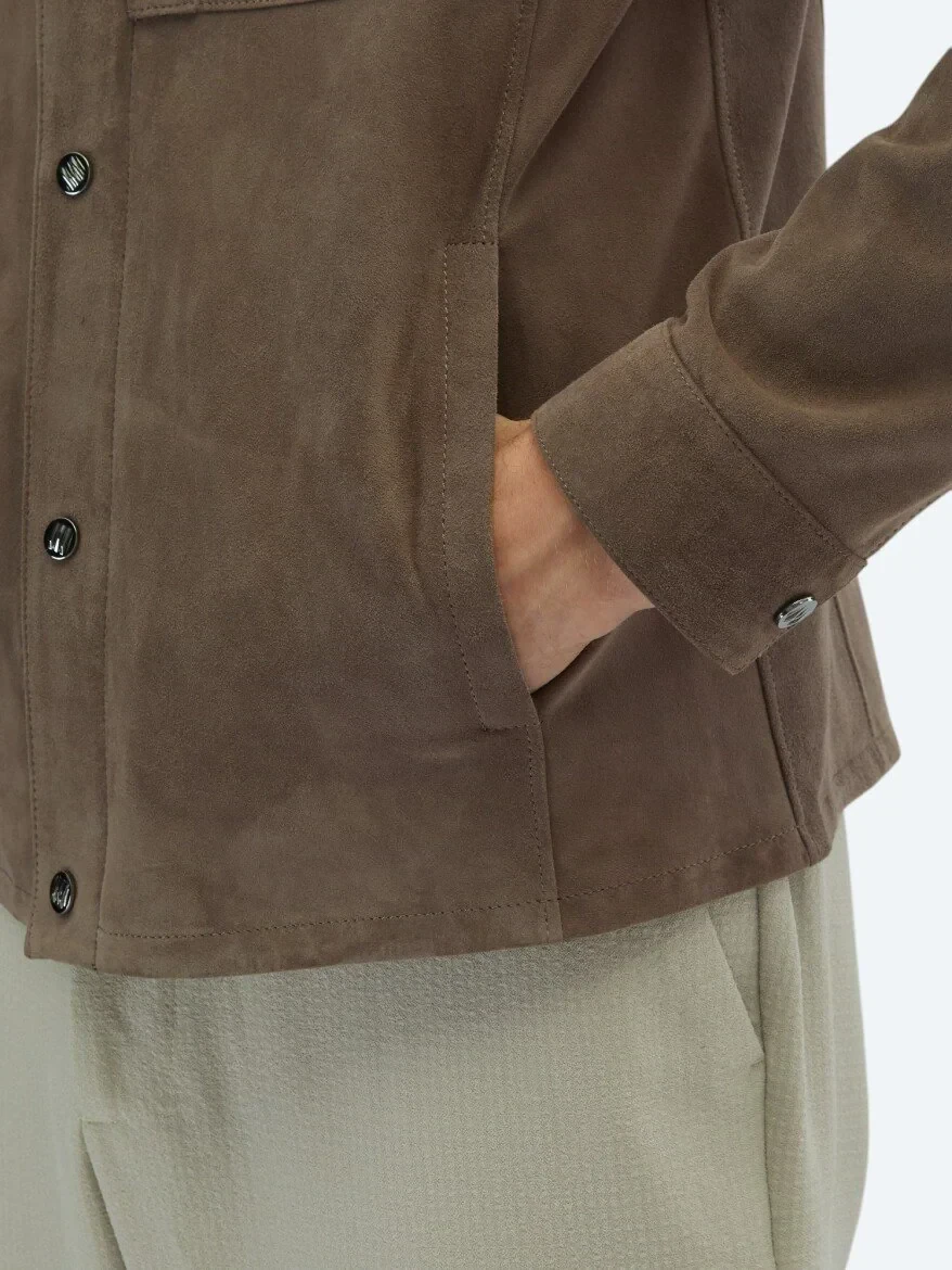 Vizon Gömlek Yaka Smart Casual Deri Mont - 5