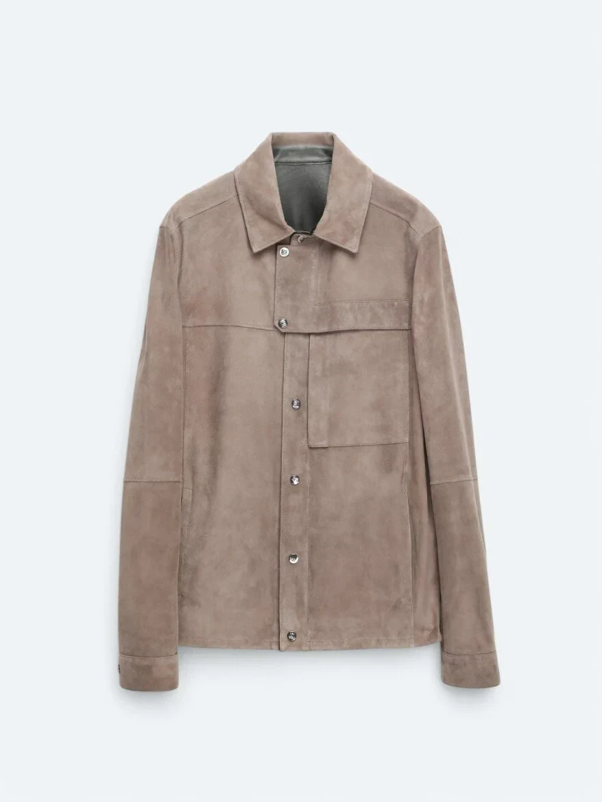 Vizon Gömlek Yaka Smart Casual Deri Mont - 7