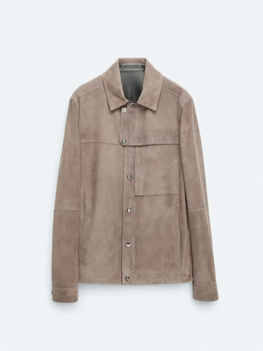Vizon Gömlek Yaka Smart Casual Deri Mont - 7