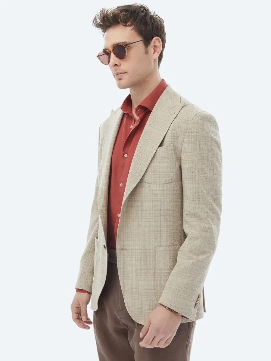 Vizon Kareli Modern Fit Yün Karışımlı Ceket - 3