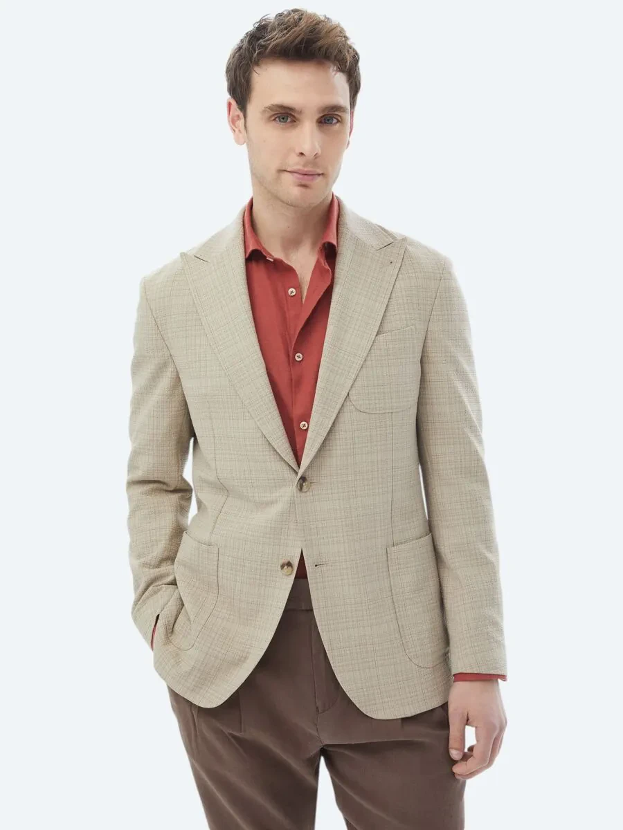 Vizon Kareli Modern Fit Yün Karışımlı Ceket - 5
