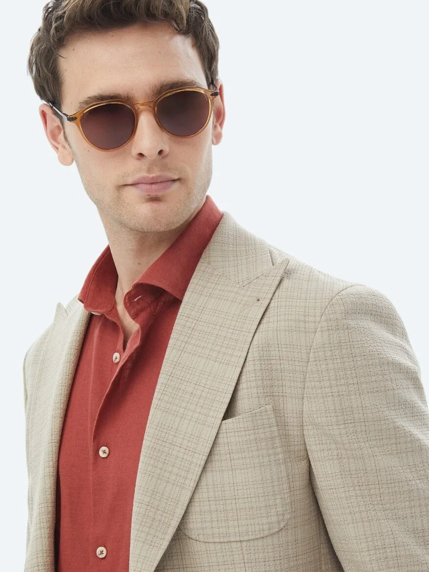 Vizon Kareli Modern Fit Yün Karışımlı Ceket - 6