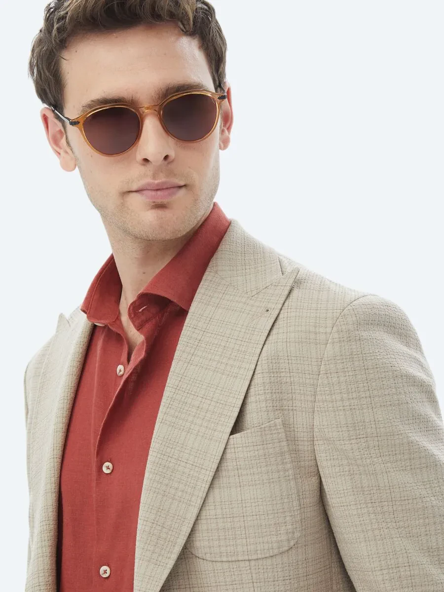Vizon Kareli Modern Fit Yün Karışımlı Ceket - 6