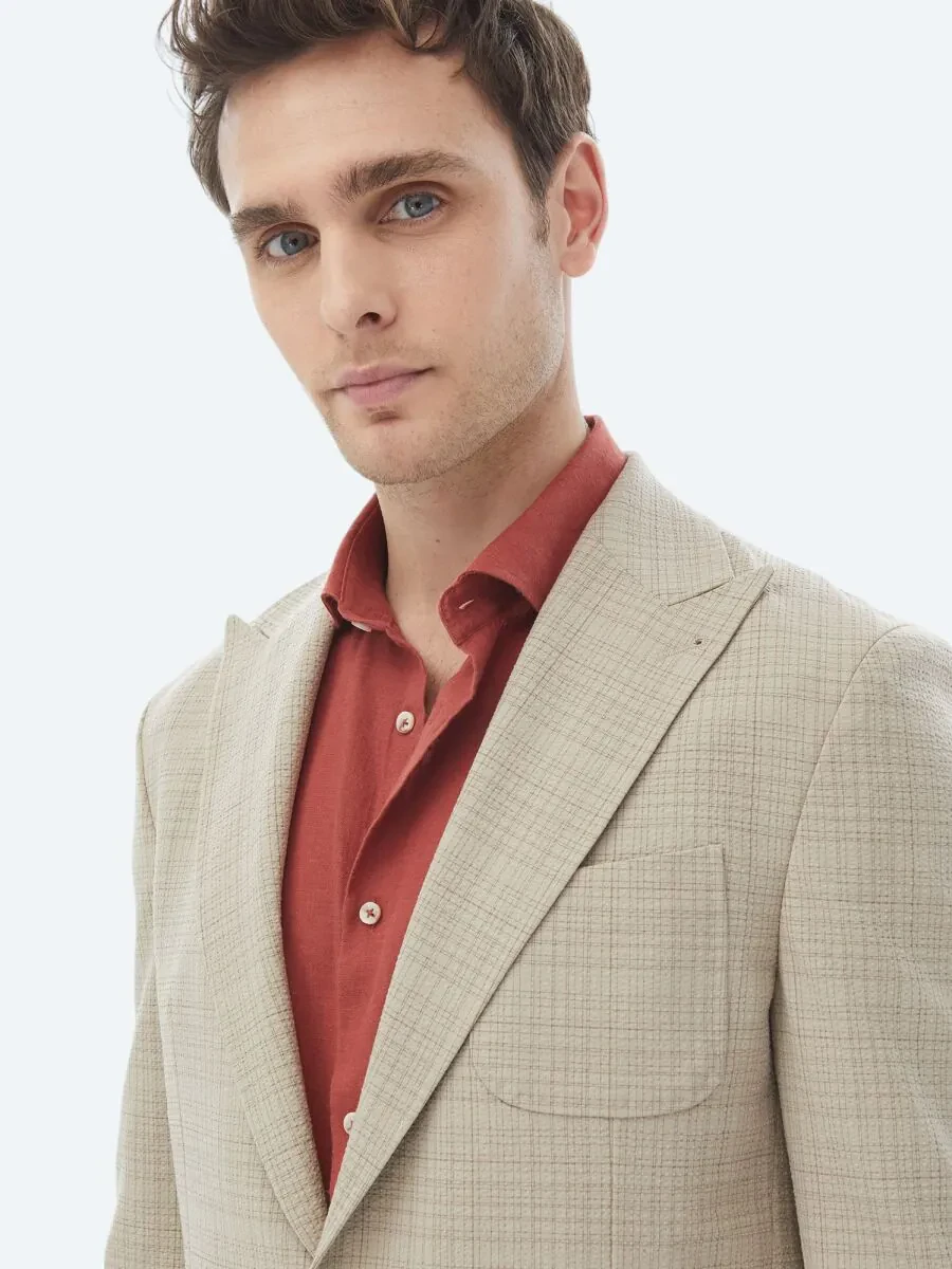 Vizon Kareli Modern Fit Yün Karışımlı Ceket - 7