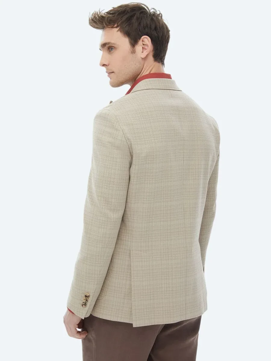 Vizon Kareli Modern Fit Yün Karışımlı Ceket - 9