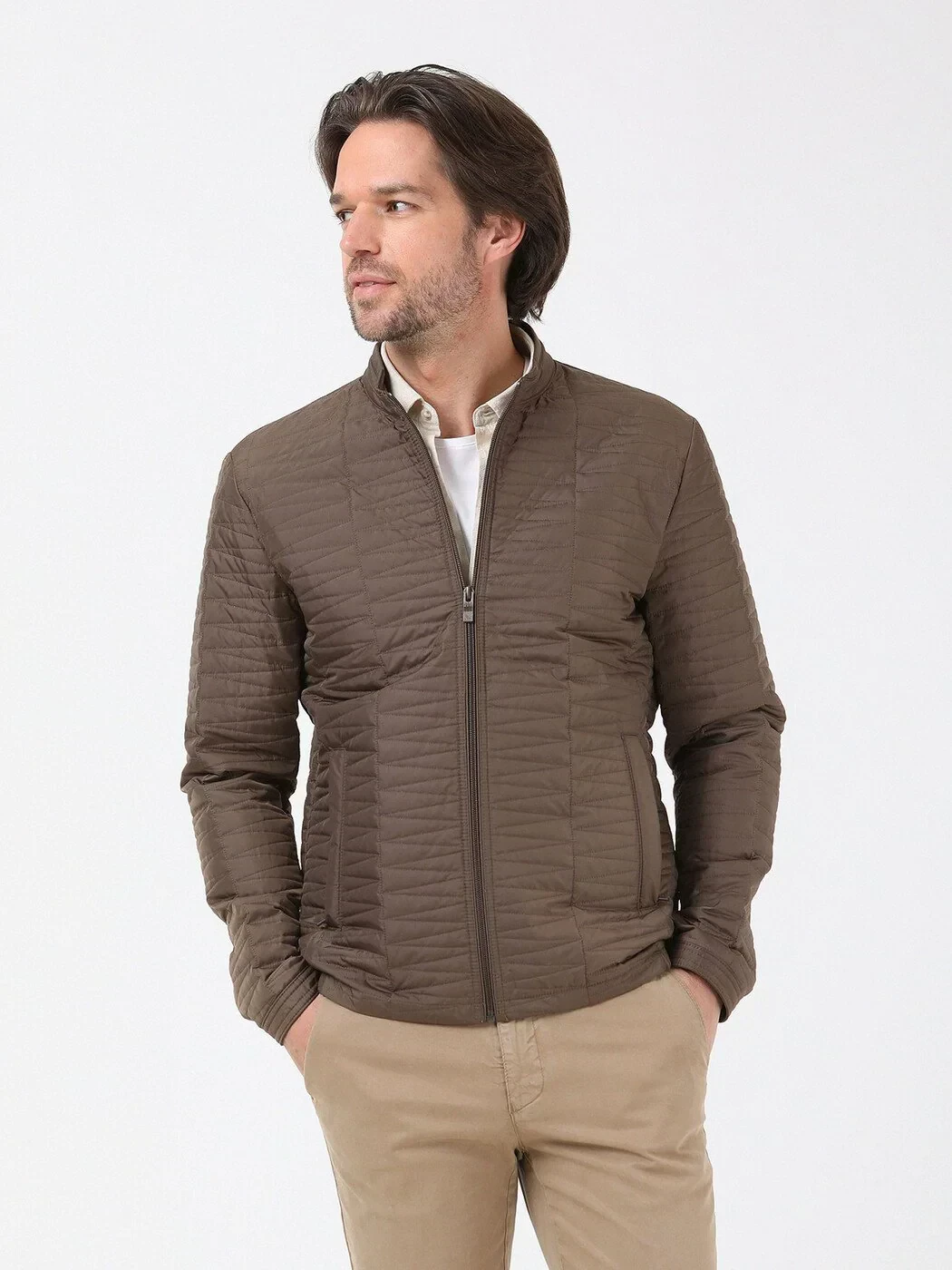 Vizon Regular Fit Dik Yaka Casual Dokuma Mont - 1