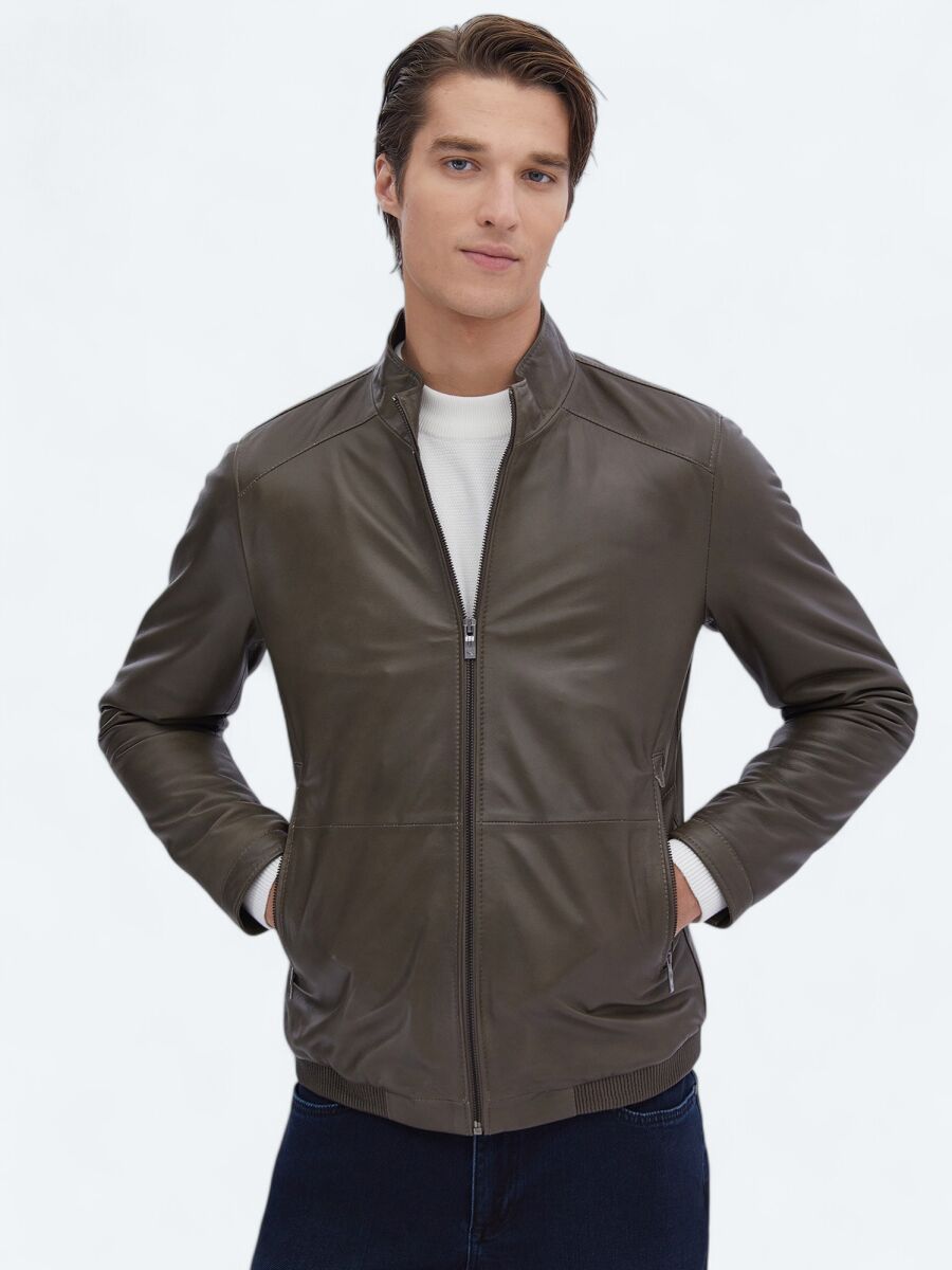 Vizon Regular Fit Dik Yaka Smart Casual Koyun Derisi Deri Mont - 3