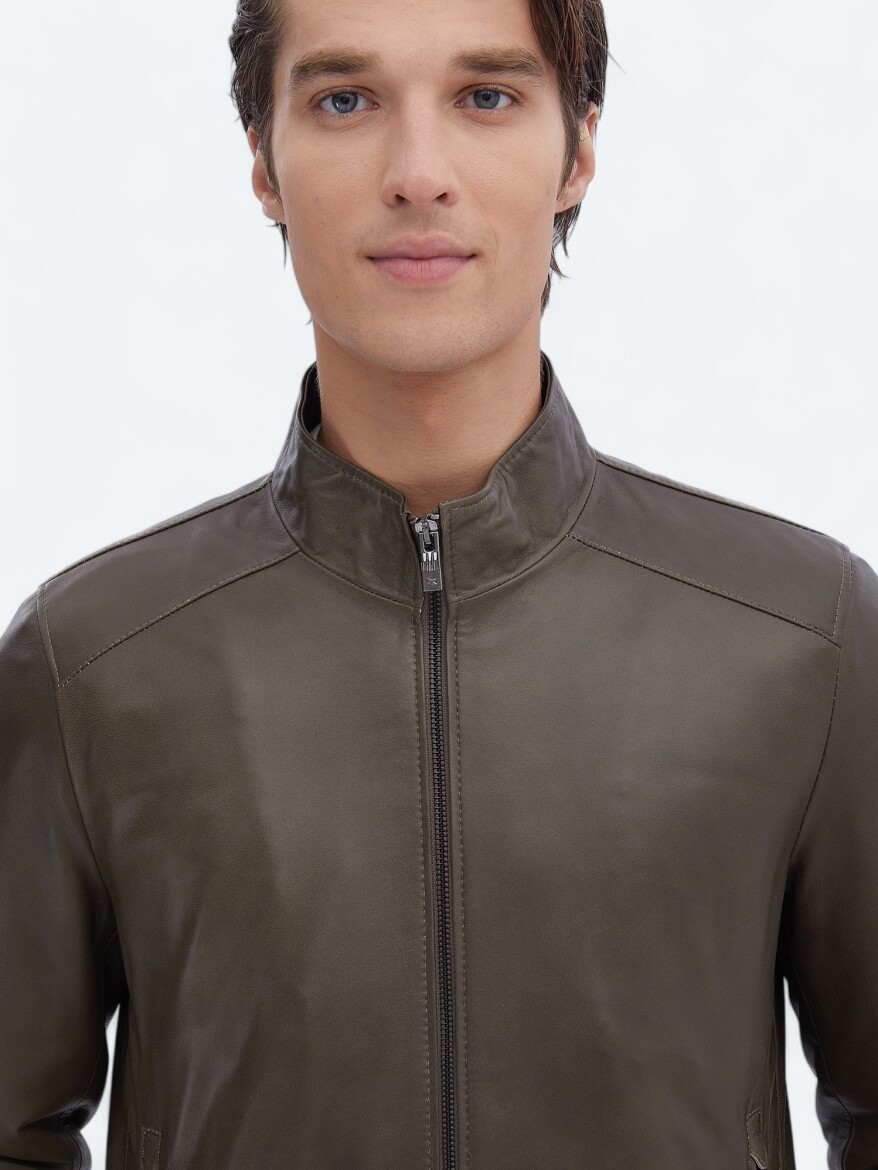 Vizon Regular Fit Dik Yaka Smart Casual Koyun Derisi Deri Mont - 4