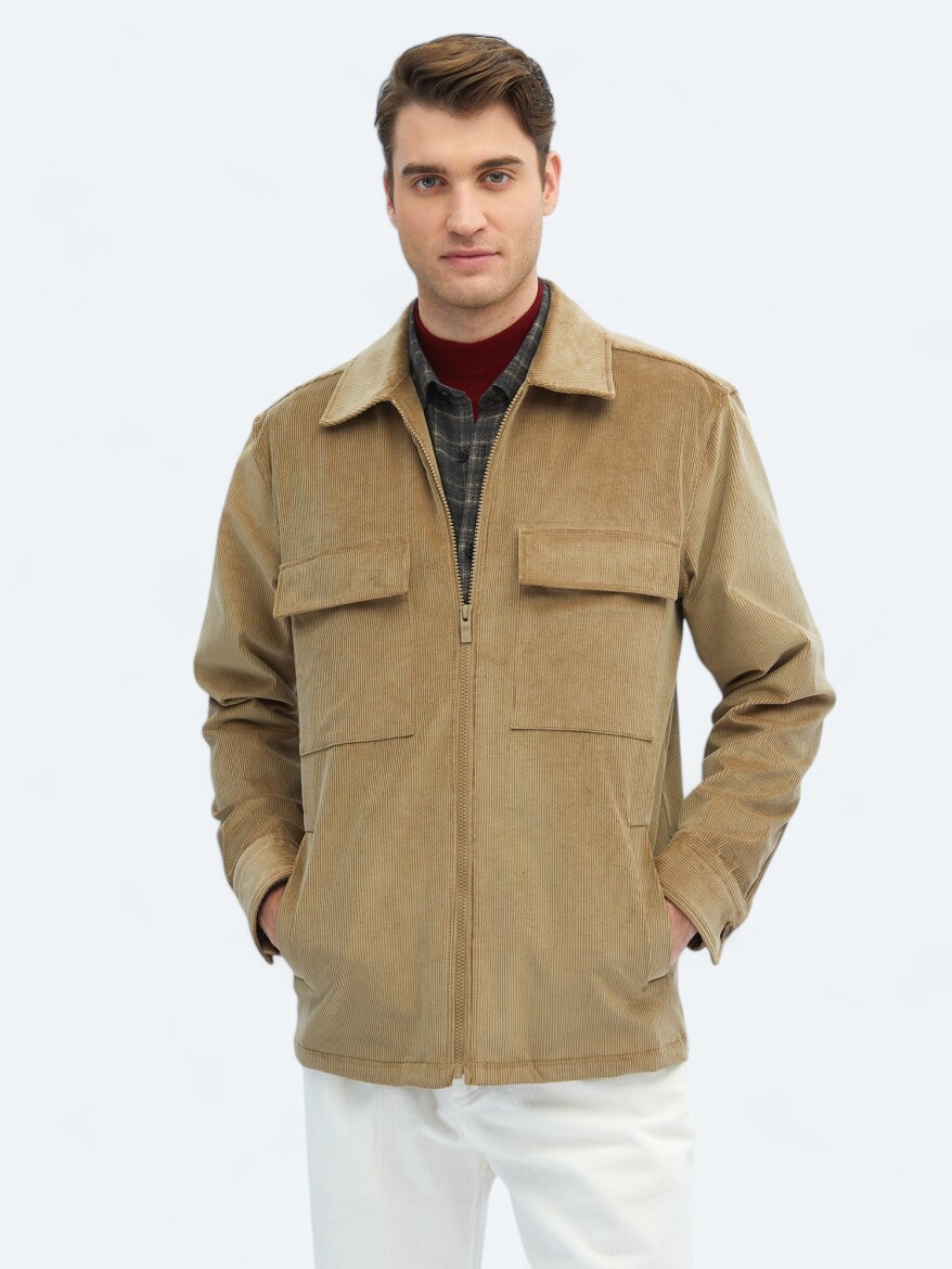 Vizon Regular Fit Dokuma Kadife Pamuk Karışımlı Overshırt - 1