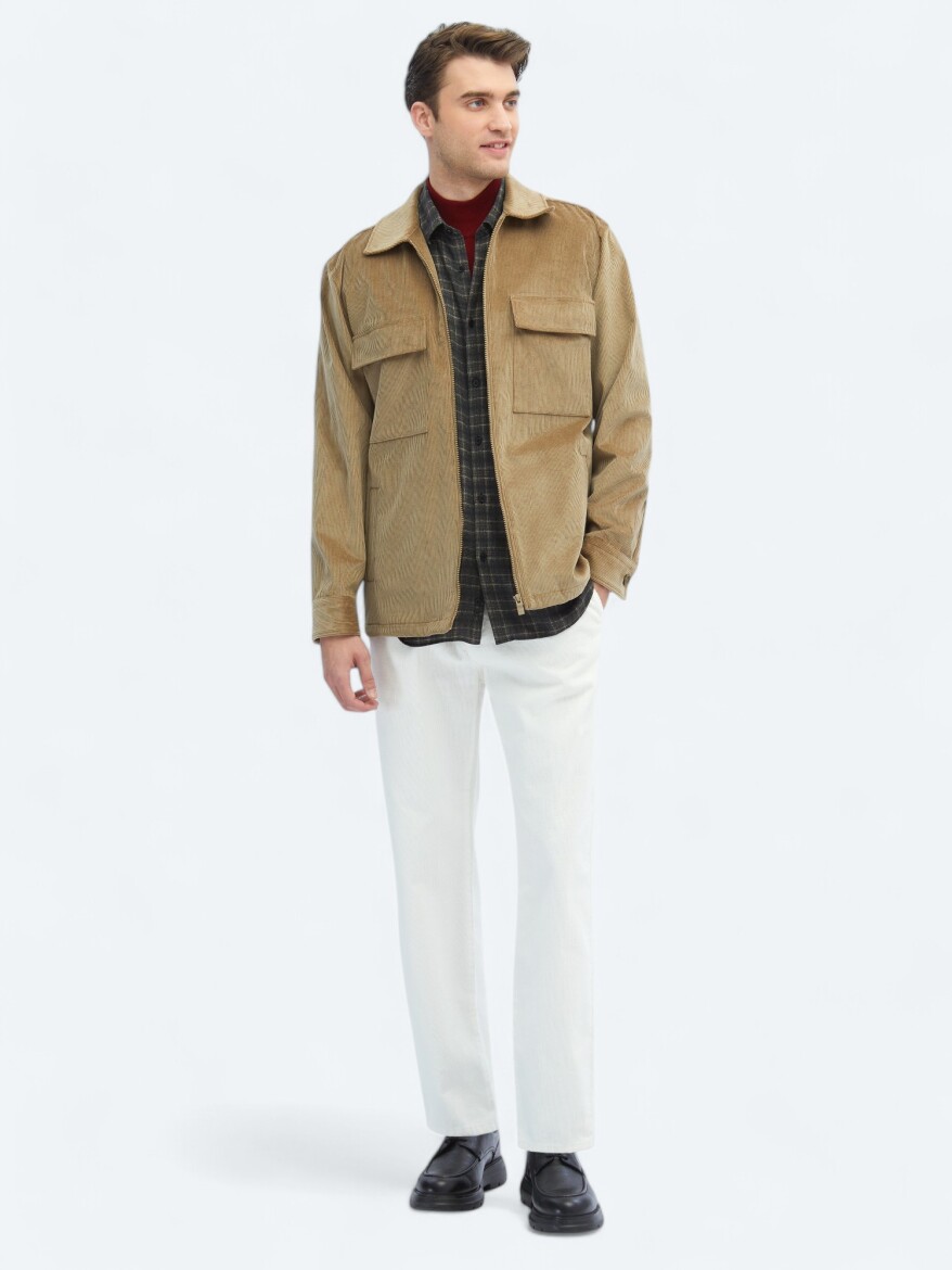 Vizon Regular Fit Dokuma Kadife Pamuk Karışımlı Overshırt - 2