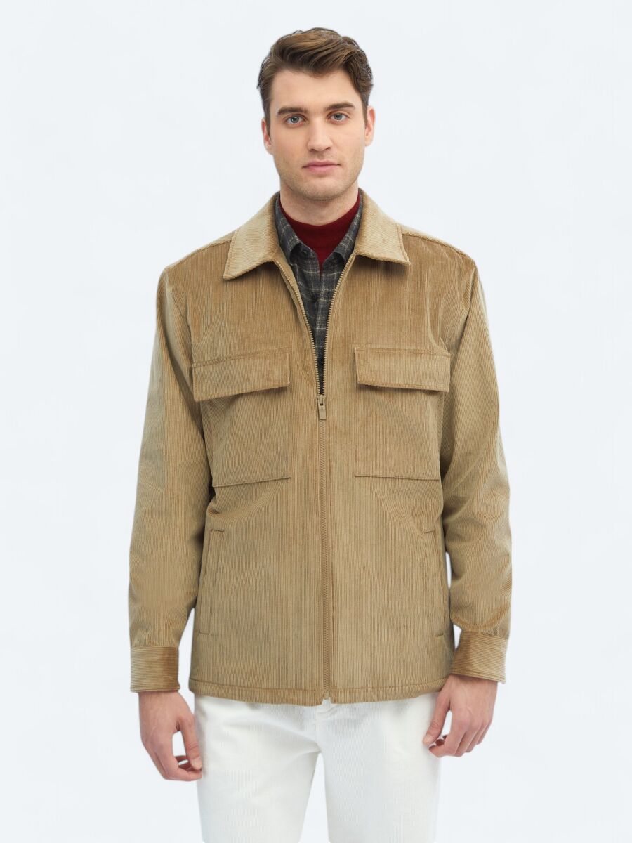 Vizon Regular Fit Dokuma Kadife Pamuk Karışımlı Overshırt - 3