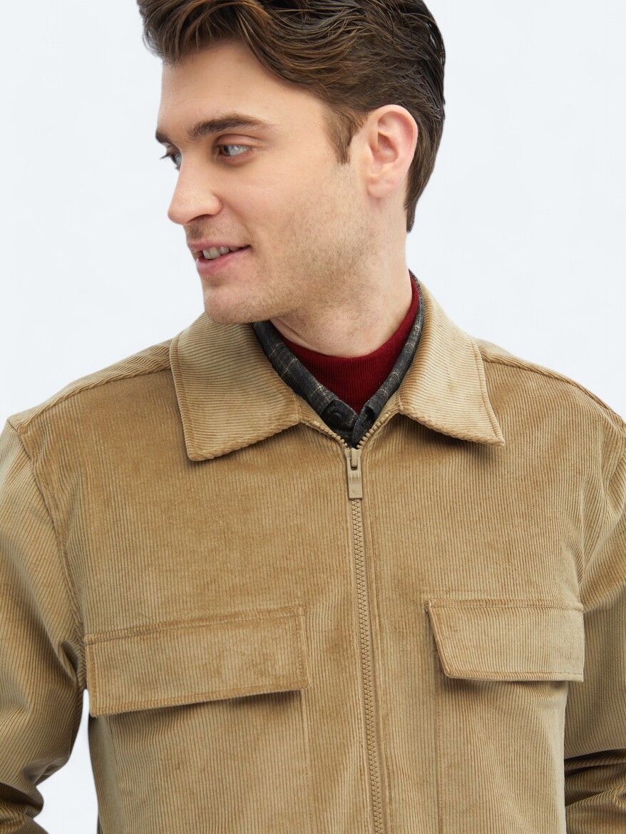 Vizon Regular Fit Dokuma Kadife Pamuk Karışımlı Overshırt - 4