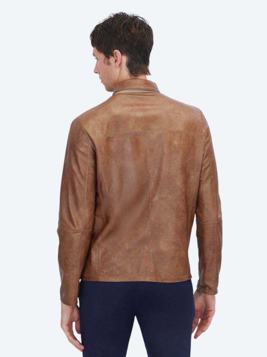 Vizon Regular Fit Gömlek Yaka Smart Casual Çift Taraflı Deri Mont - 9