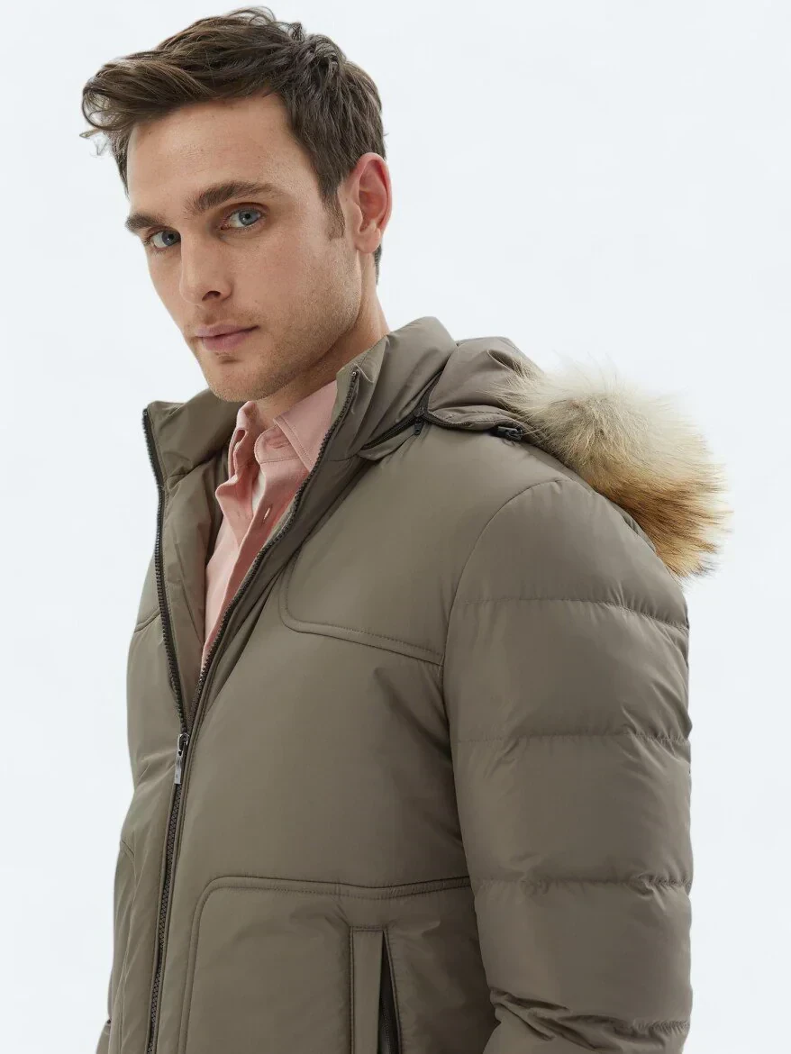 Vizon Regular Fit Kapüşonlu Casual Dokuma Mont - 3