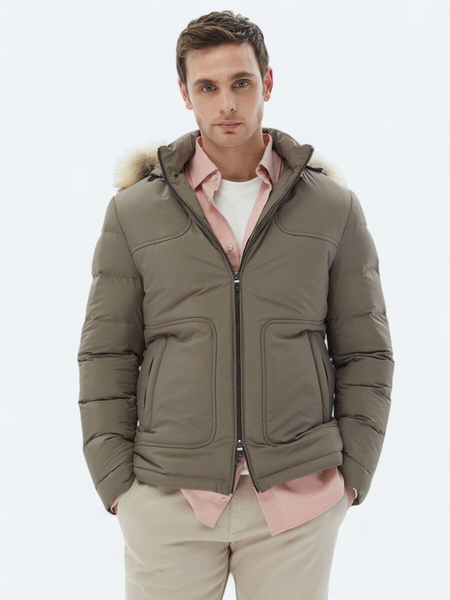 Vizon Regular Fit Kapüşonlu Casual Dokuma Mont - 1