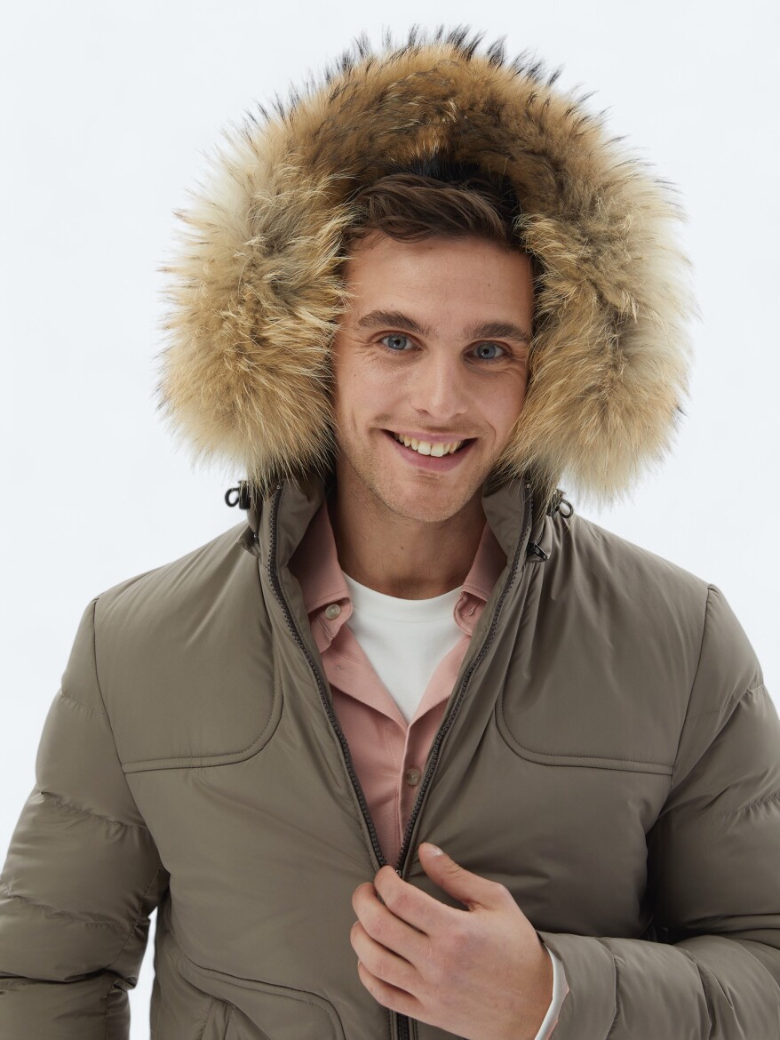 Vizon Regular Fit Kapüşonlu Casual Dokuma Mont - 4