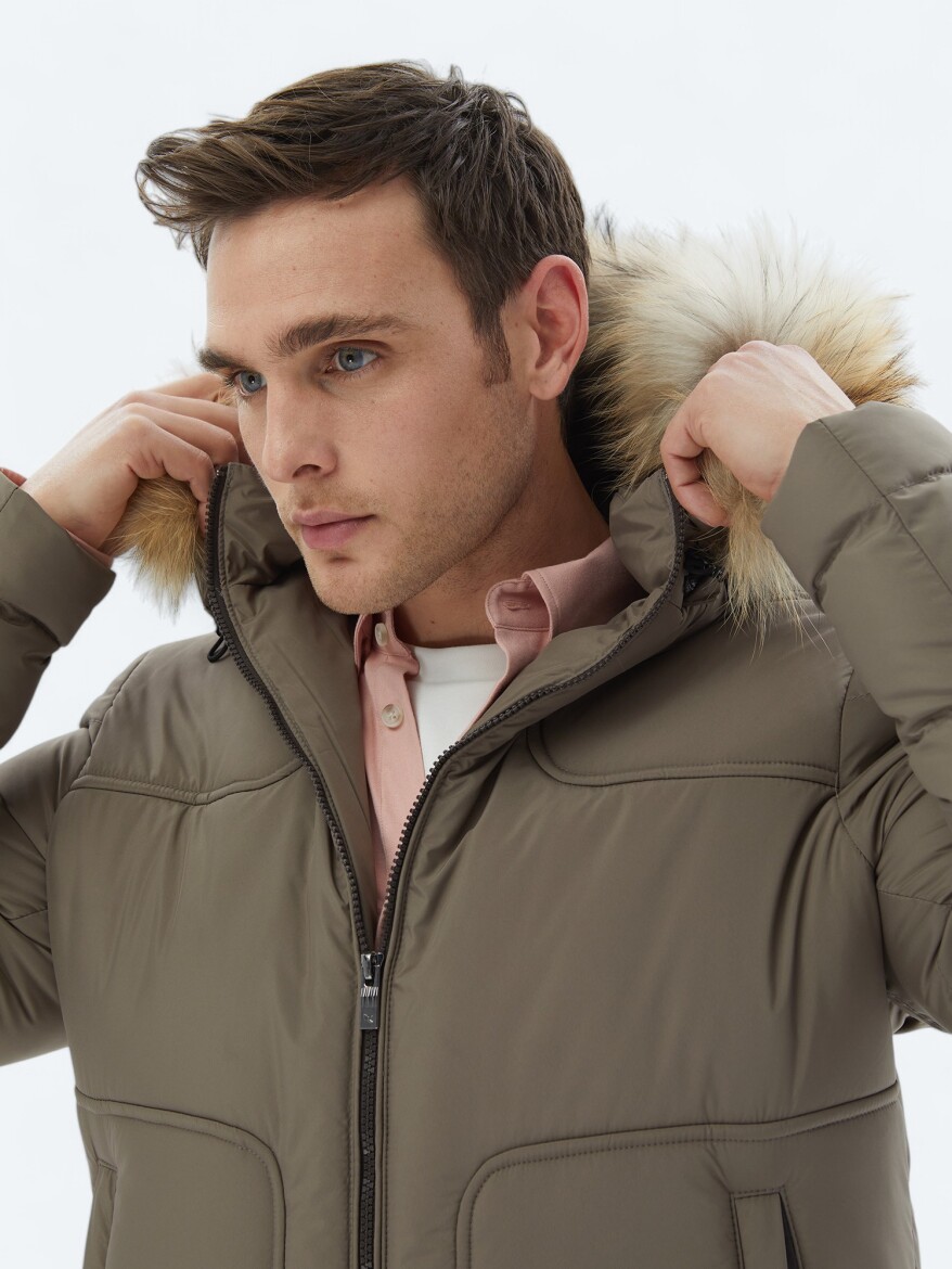 Vizon Regular Fit Kapüşonlu Casual Dokuma Mont - 5