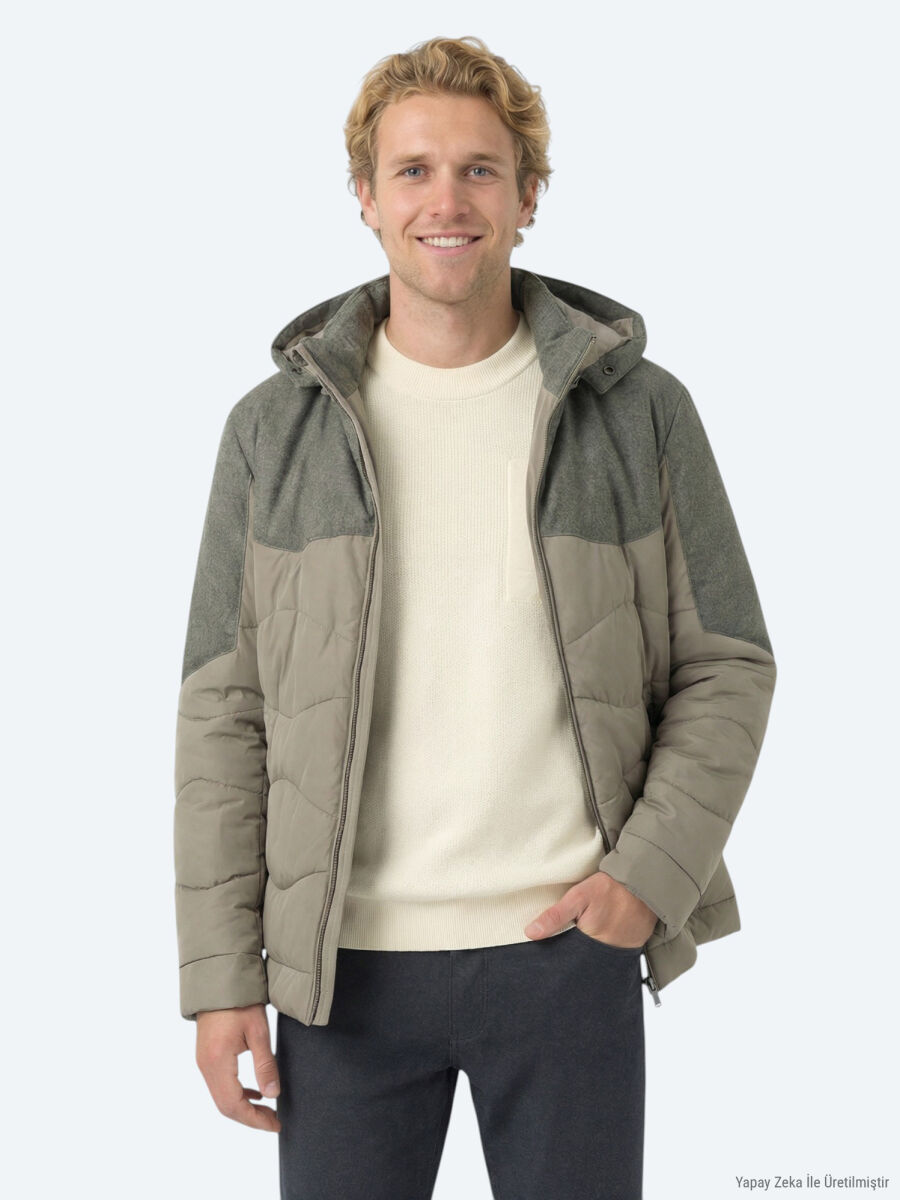 Vizon Regular Fit Kapüşonlu Casual Dokuma Mont - 1